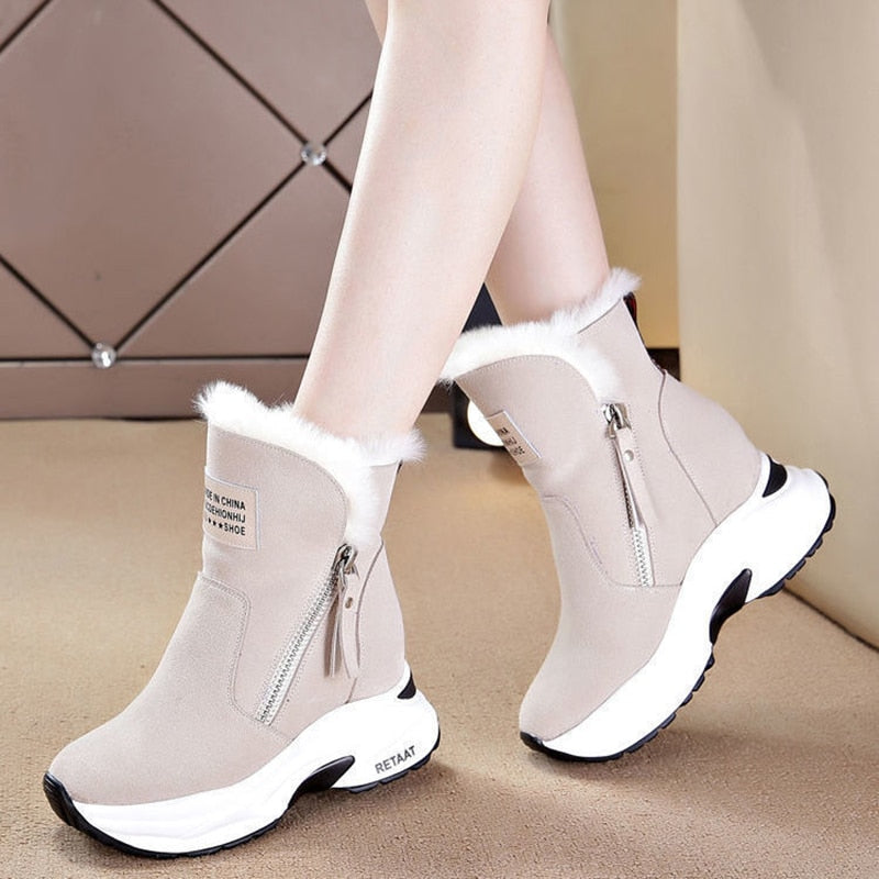 Women's Snow Boots 2022 Winter Woman Wedges Platform Shoes Thicksoled