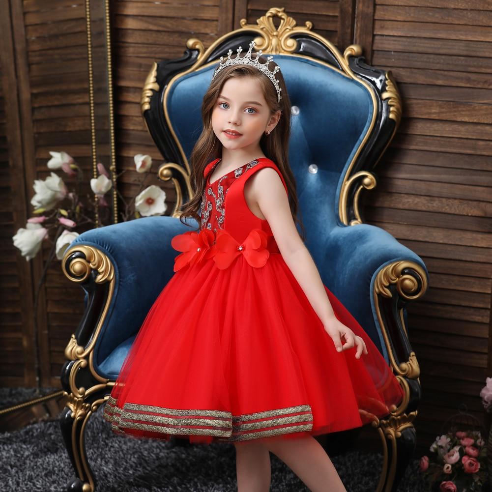 European style kids girl evening dress Bright flower girl wedding dress
