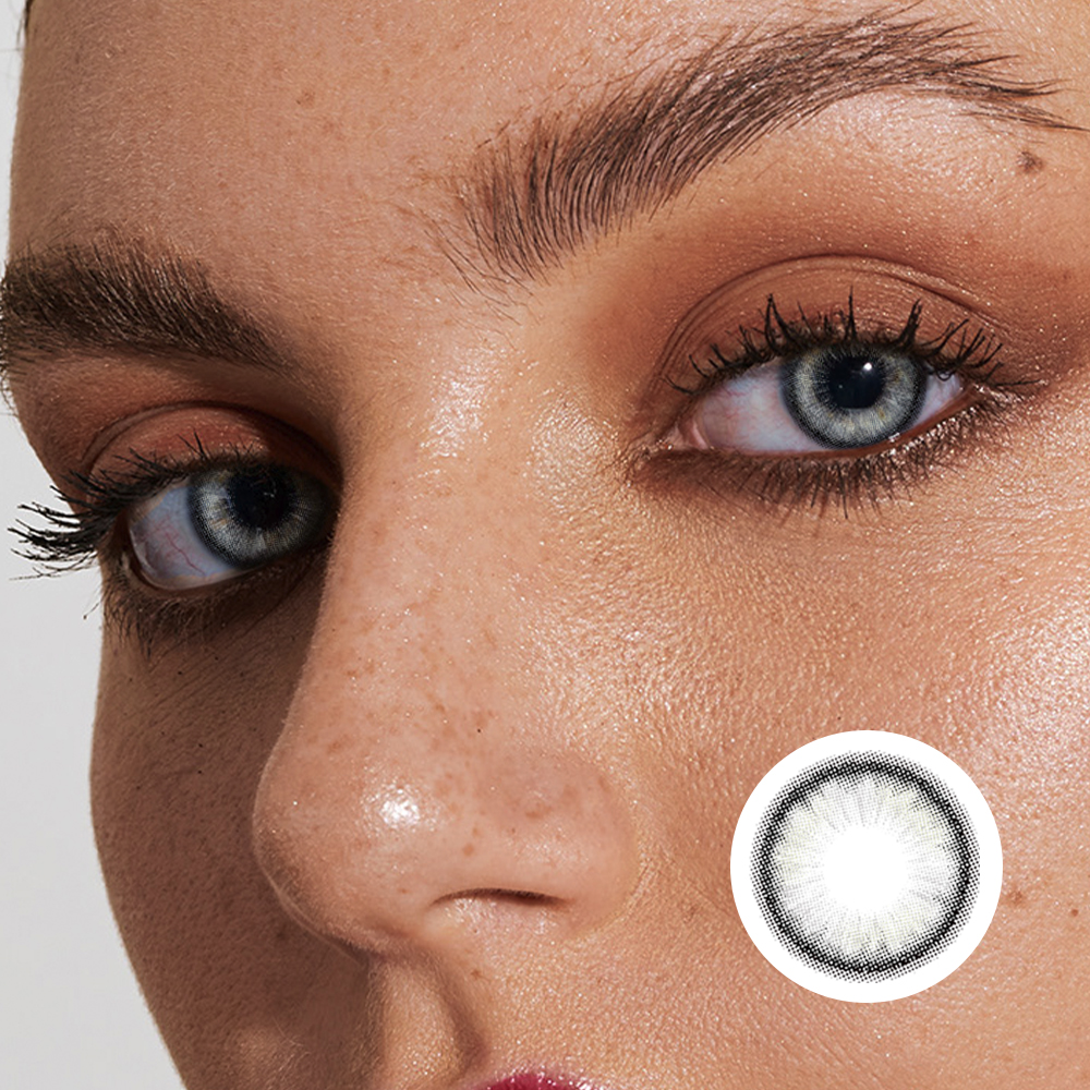 Kurosaki Grey Yearly Prescription Colored Contacts for Dark Eyes, Comfy