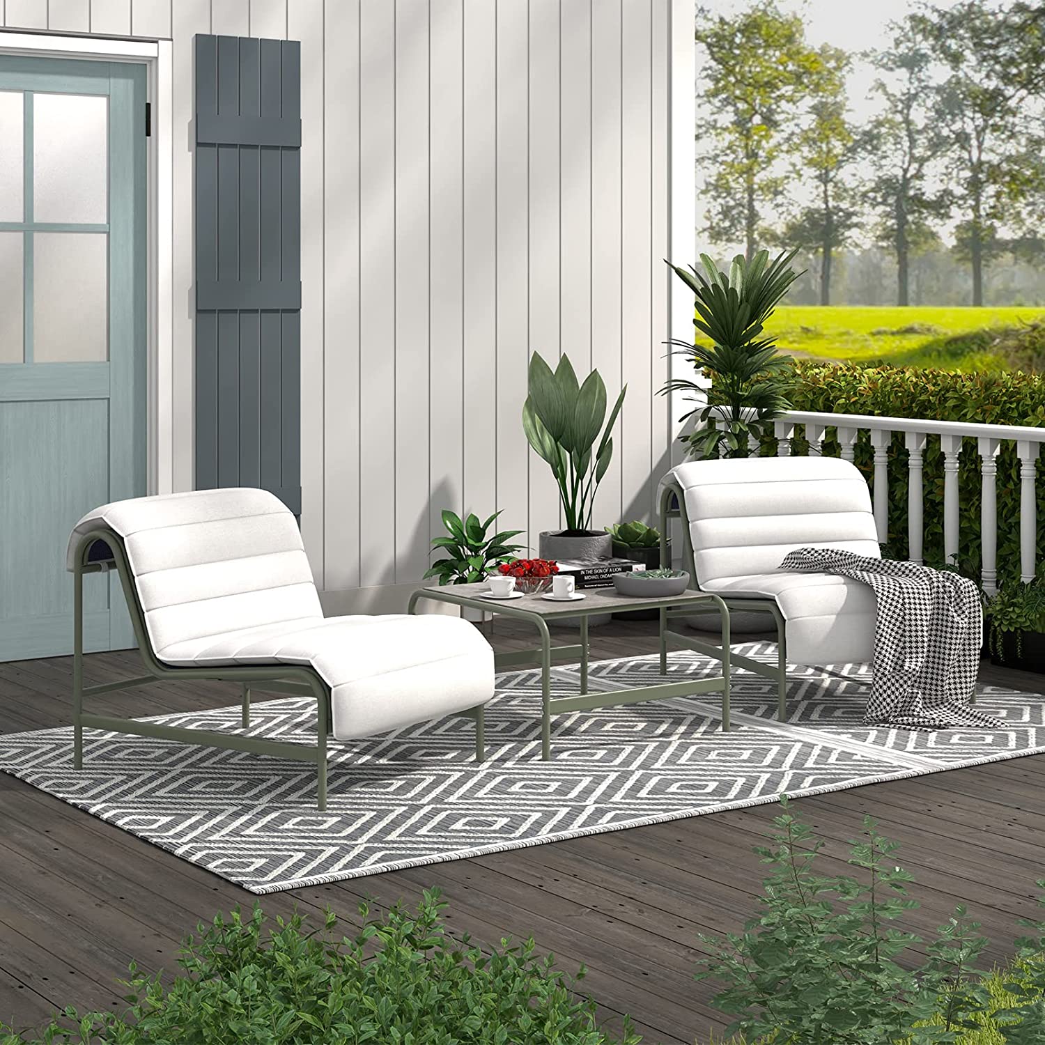 Conversation Patio Furniture Set 3 Piece, Lounge Chair and Side Table