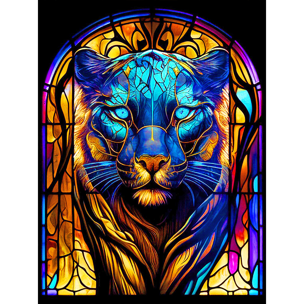 Full Round Diamond Painting Stained Glass Panther(30*40cm)