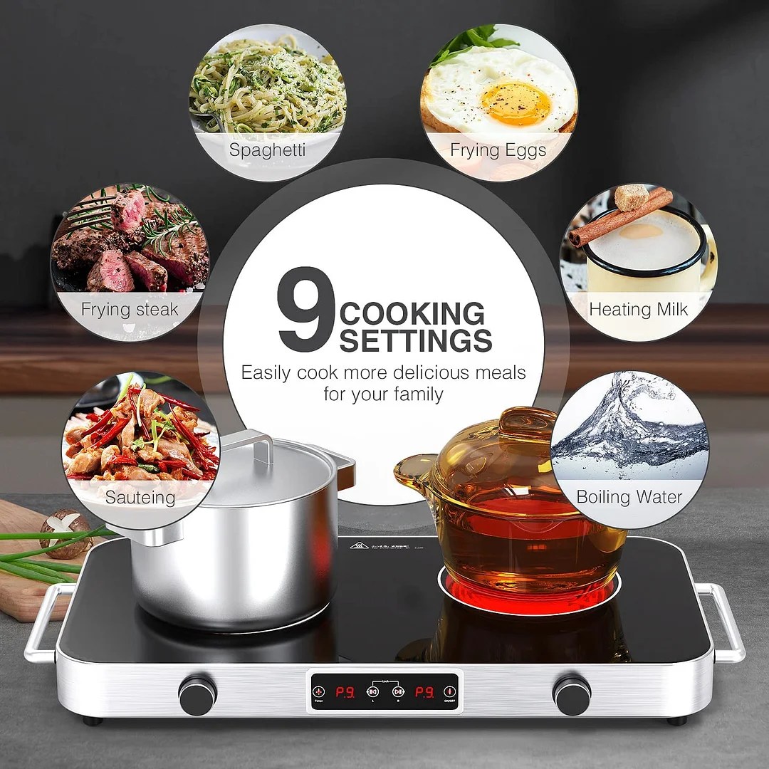 VBGK Electric Cooktop, 120V Induction Cooktop with 2 Burners, Electric