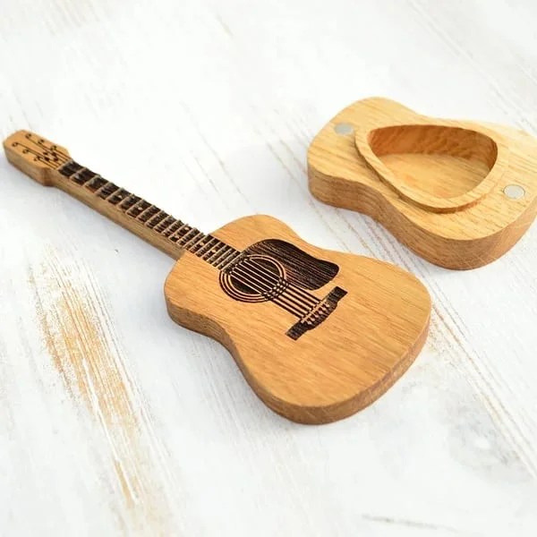 Wooden Acoustic Guitar Pick Box With Stand