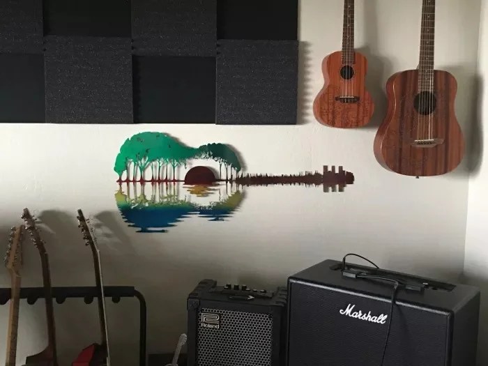 Metal Guitar Sunset Wall Art