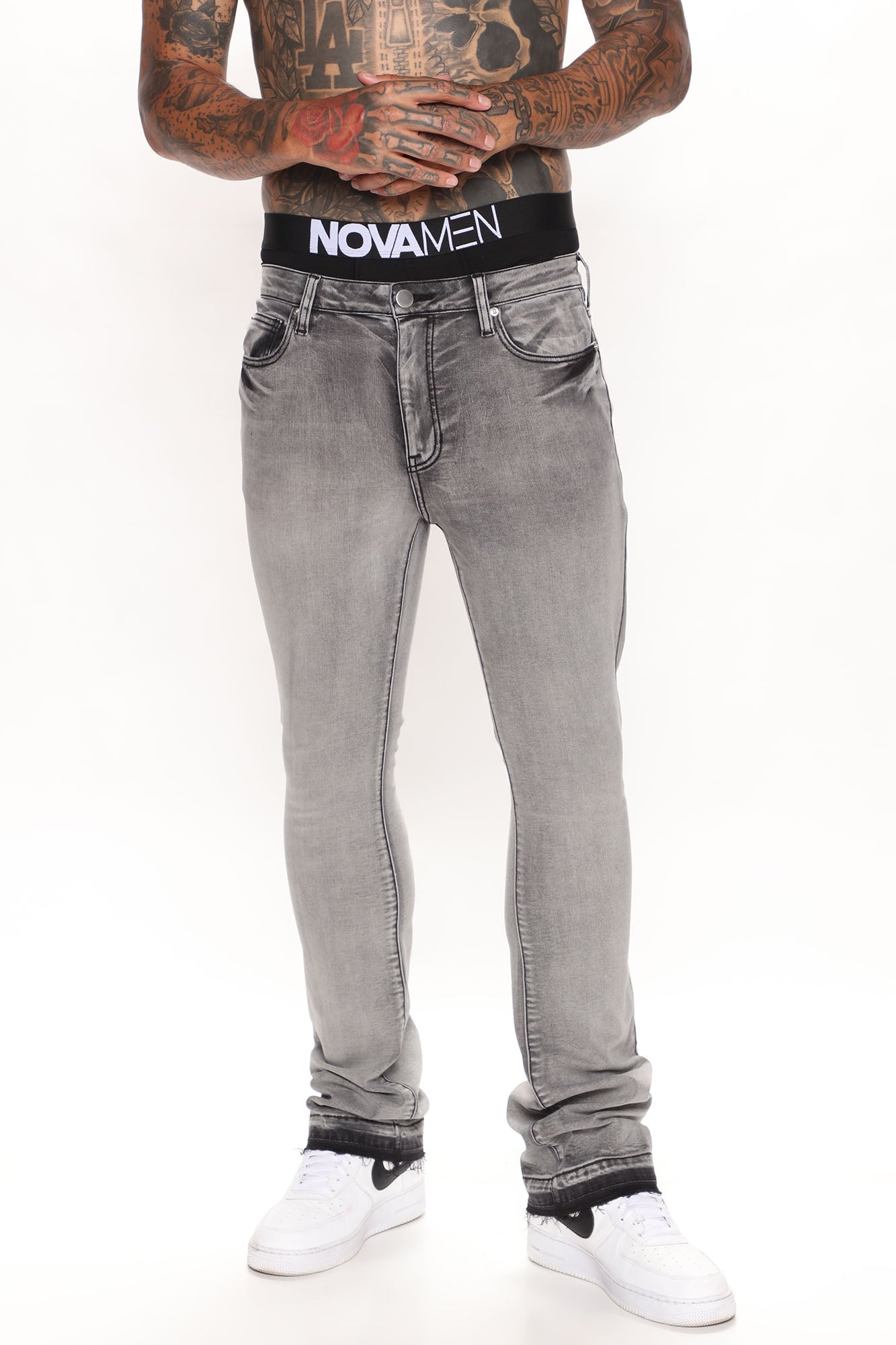 Another One Stacked Skinny Flared Jeans Grey