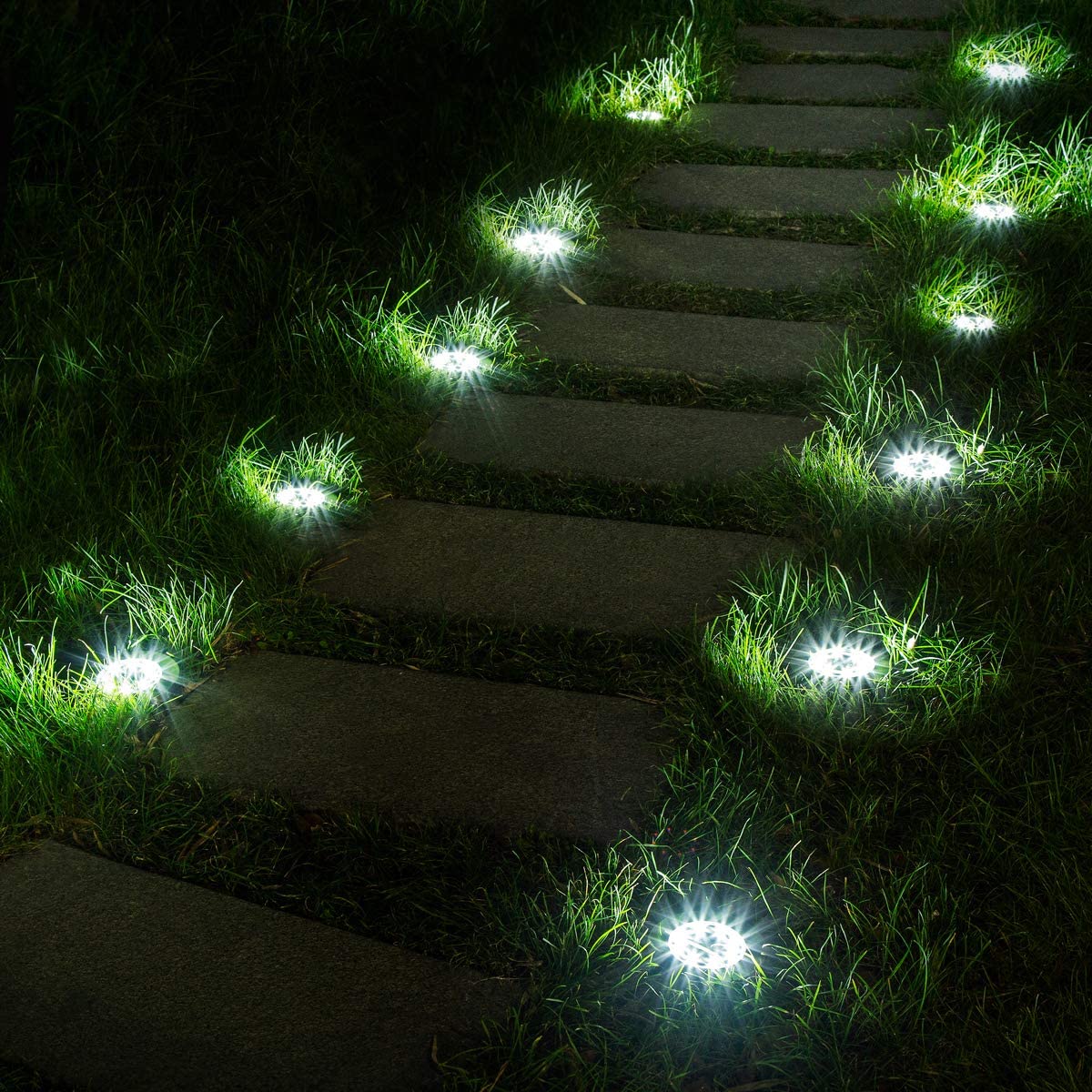 Solpex 12piece solar ground light, 8 LED solar disc lights, outdoor