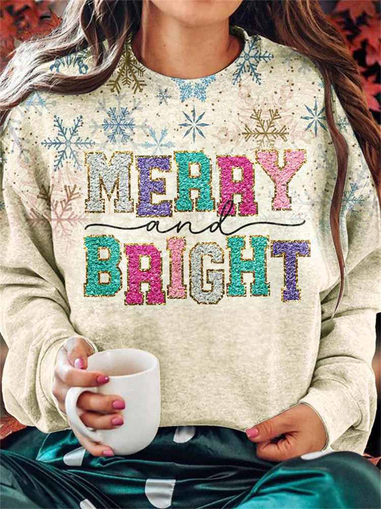 Comstylish Women's Comfortable Glitter Christmas Crew Neck Casual