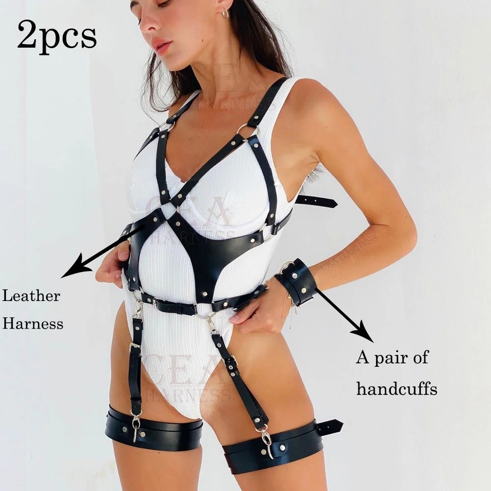 Woherb Sexy Garter Belt Cage PU Leather Harness Woman Bondage Strap