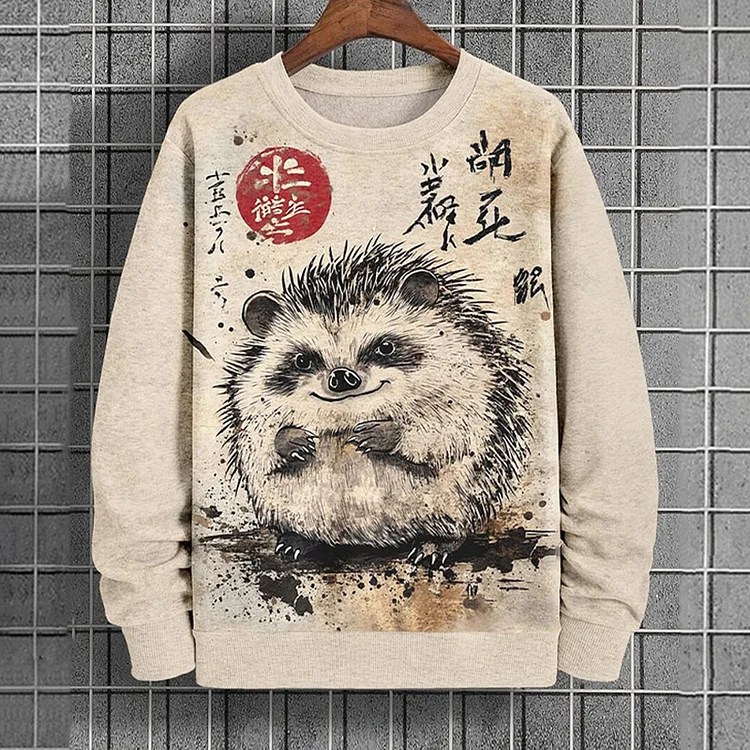 Comstylish Men's Hedgehog Splash Ink Art Print Casual Sweatshirt
