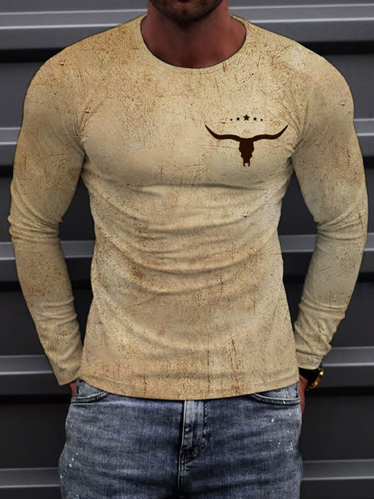 Comstylish Men's Vintage Western Cow Boy Casual TShirt