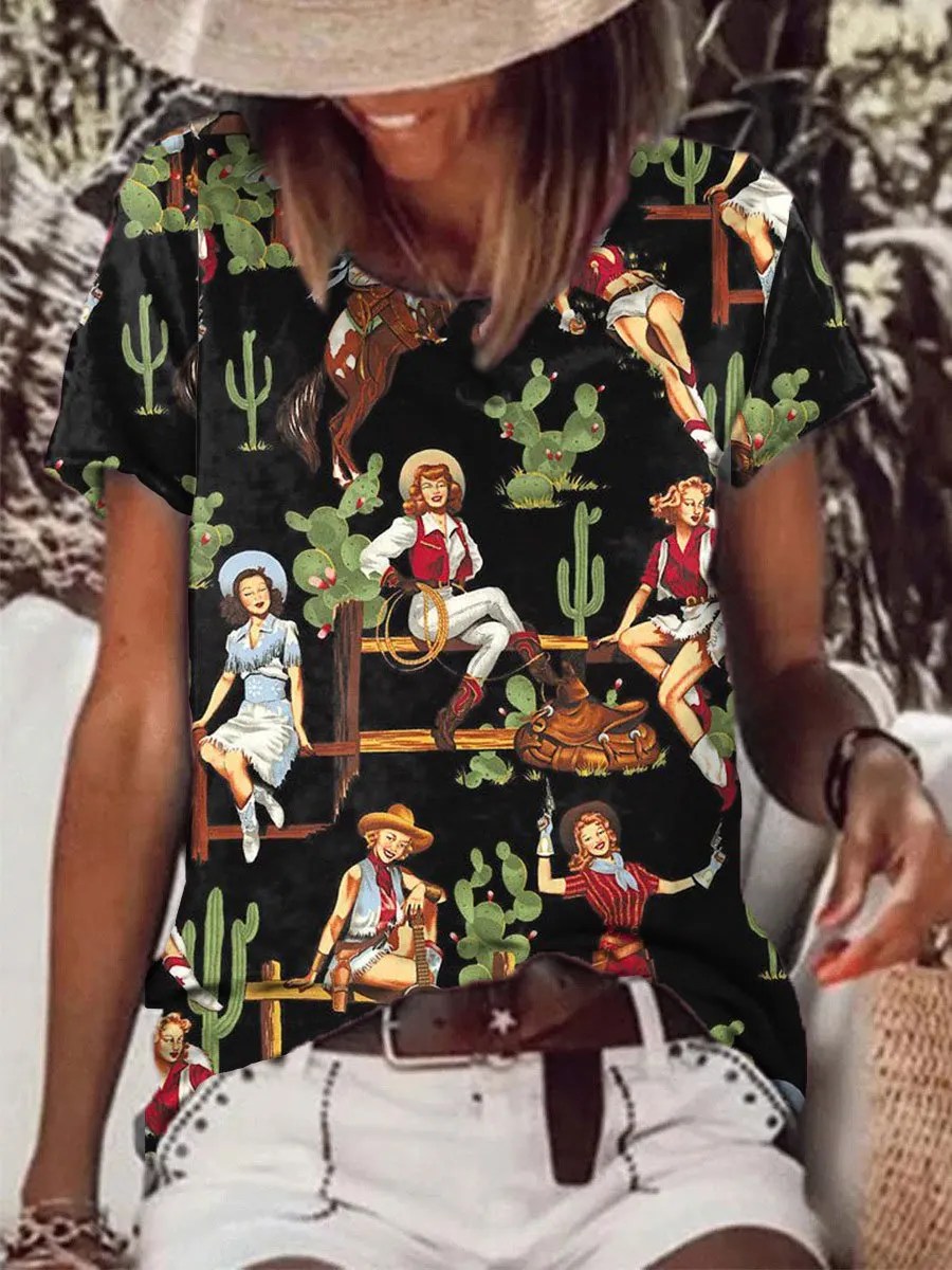 Women's Vintage Western Print TShirt
