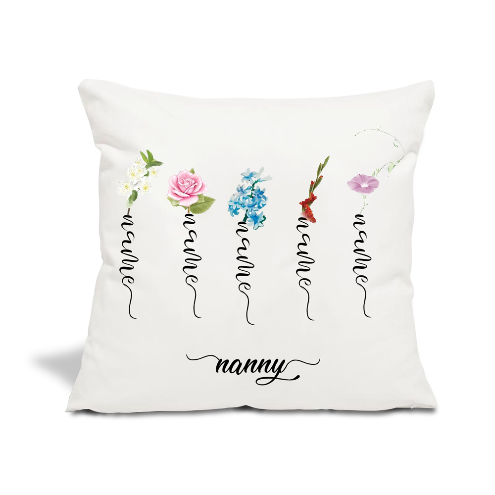 Personalized Birth Flower Pillowcase Custom 5 Names Pillow Cover Spring