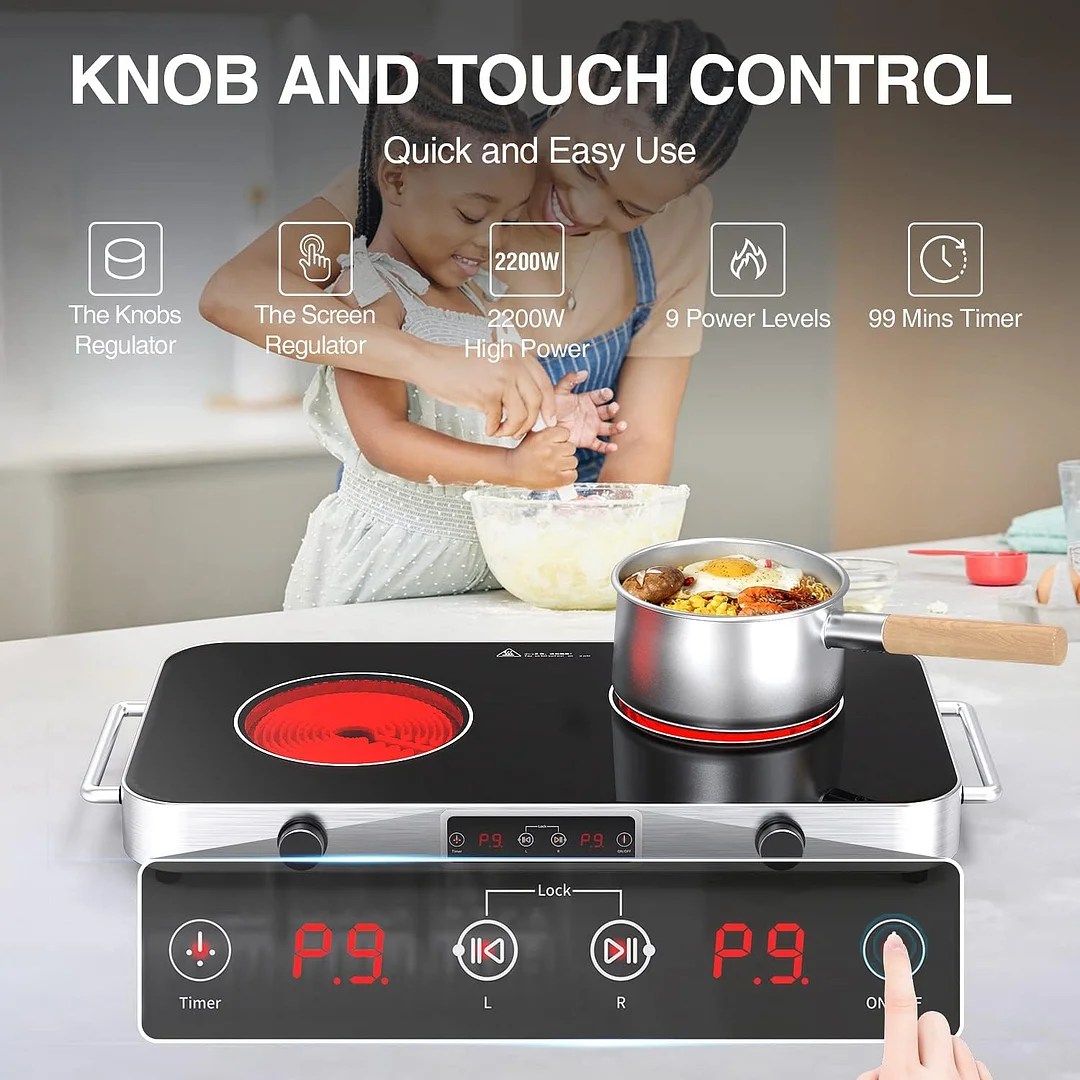 VBGK Electric Cooktop, 120V Induction Cooktop with 2 Burners, Electric