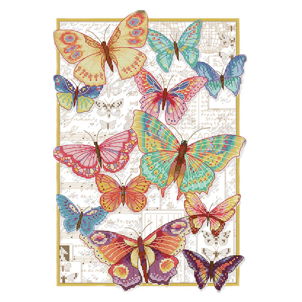 (Counted/Stamped) 14CT/11CT Colorful butterflies flying Cross Stitch 32*43cm/12.6*16.93in