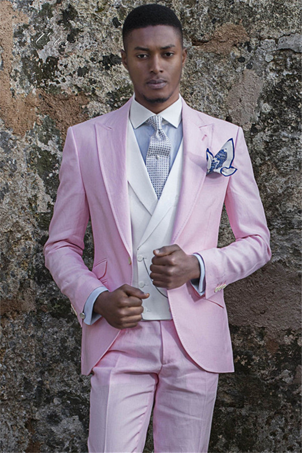 New Arrive Pink Suit Wedding With Notch Lapell Groom Tuxedos For Men