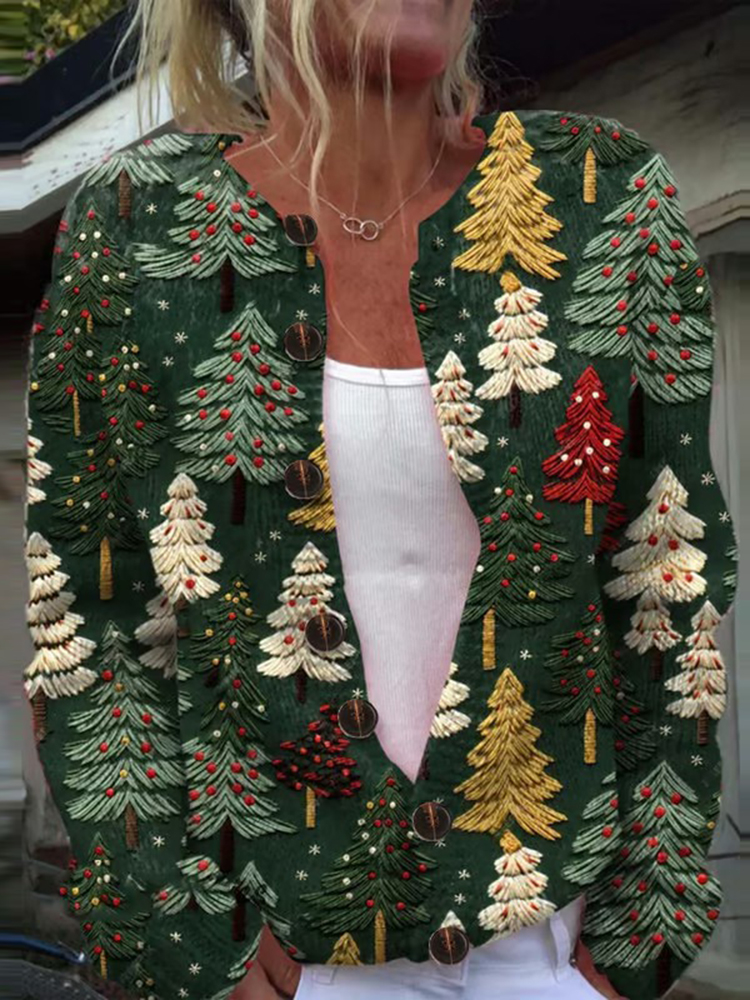 Comstylish Women's Retro Christmas Art Knitted Cozy Cardigan