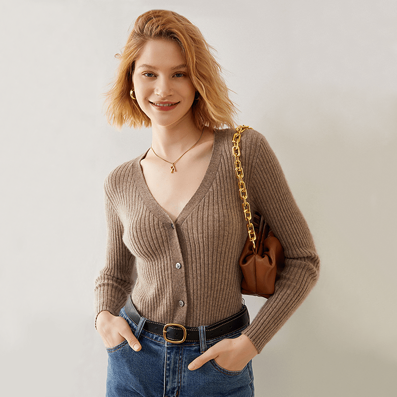 Women's V Neck Cashmere Cardigan