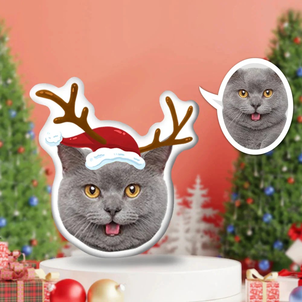Custom Photo Face Pillow , Cat Pet With Christmas Gift Face Pillow