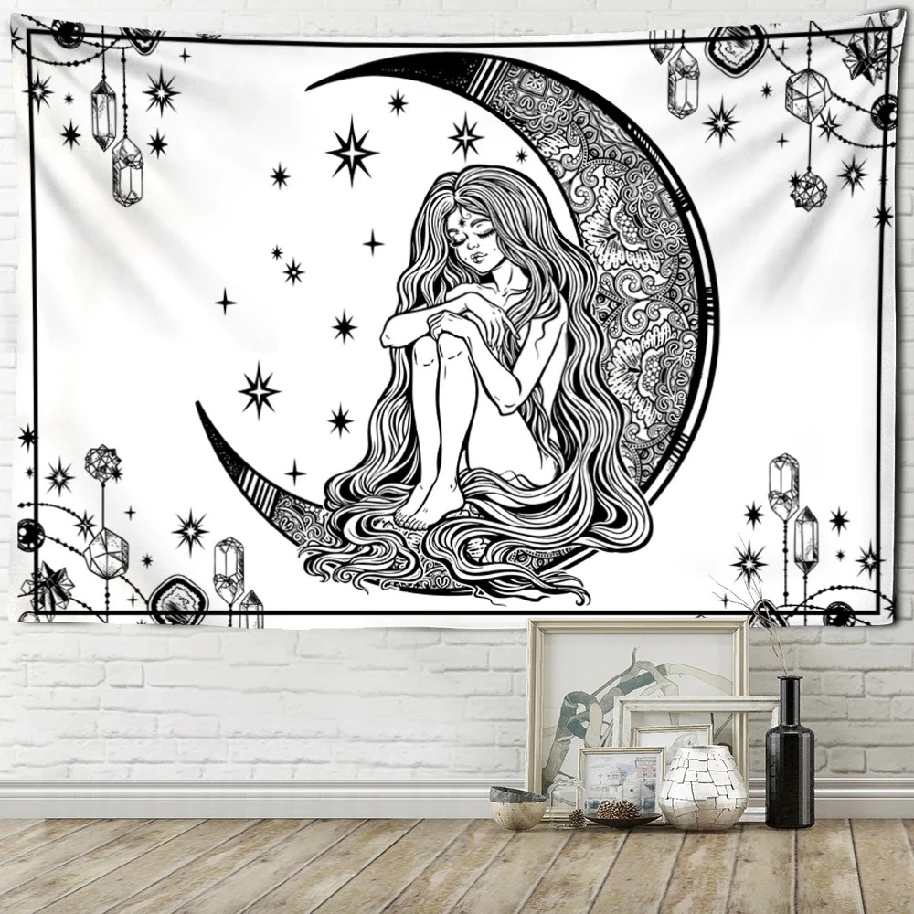 Nigikala Tarot Card Tapestry Sun Moon Girl Wall Hanging Astrology