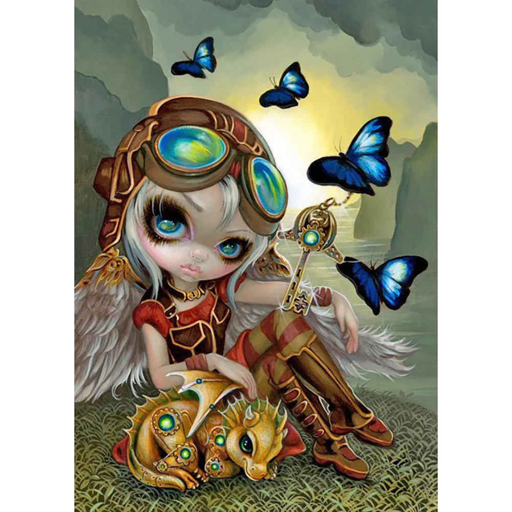 30*40CM Round Drill Diamond Painting Big Eyes Doll