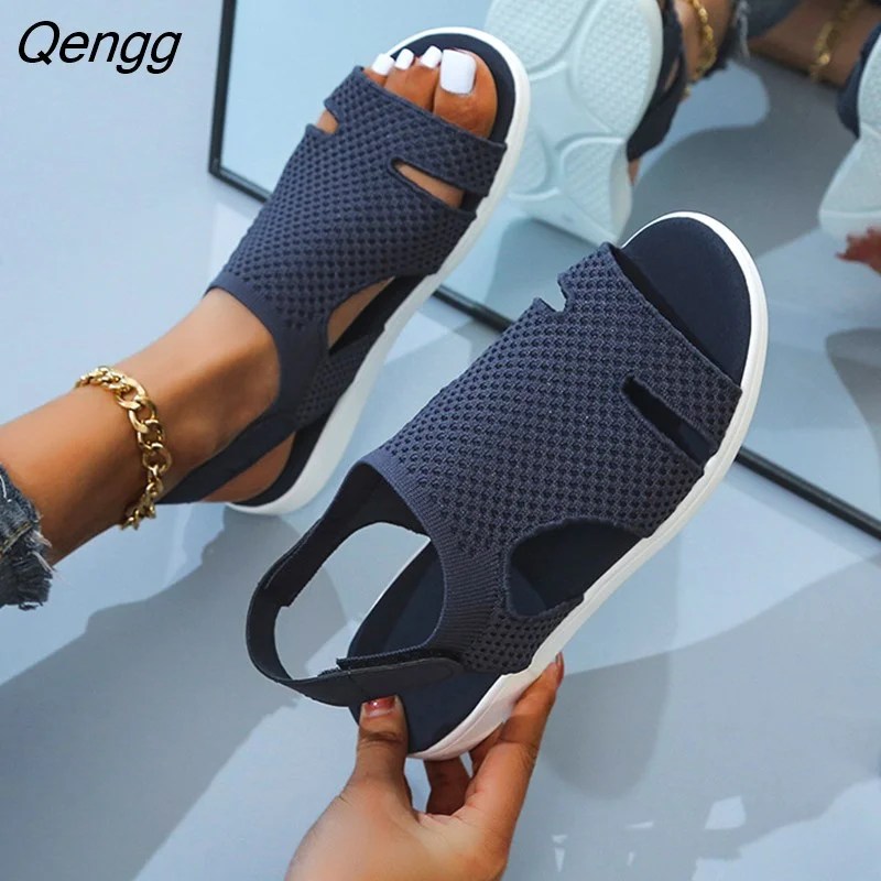 Qengg New Mesh Breathable Sandals Women Shoes 2022 New Retro Peep Toe