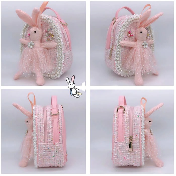 Mini Children Backpack Purse with Stuffed Bunny Gift for Girls