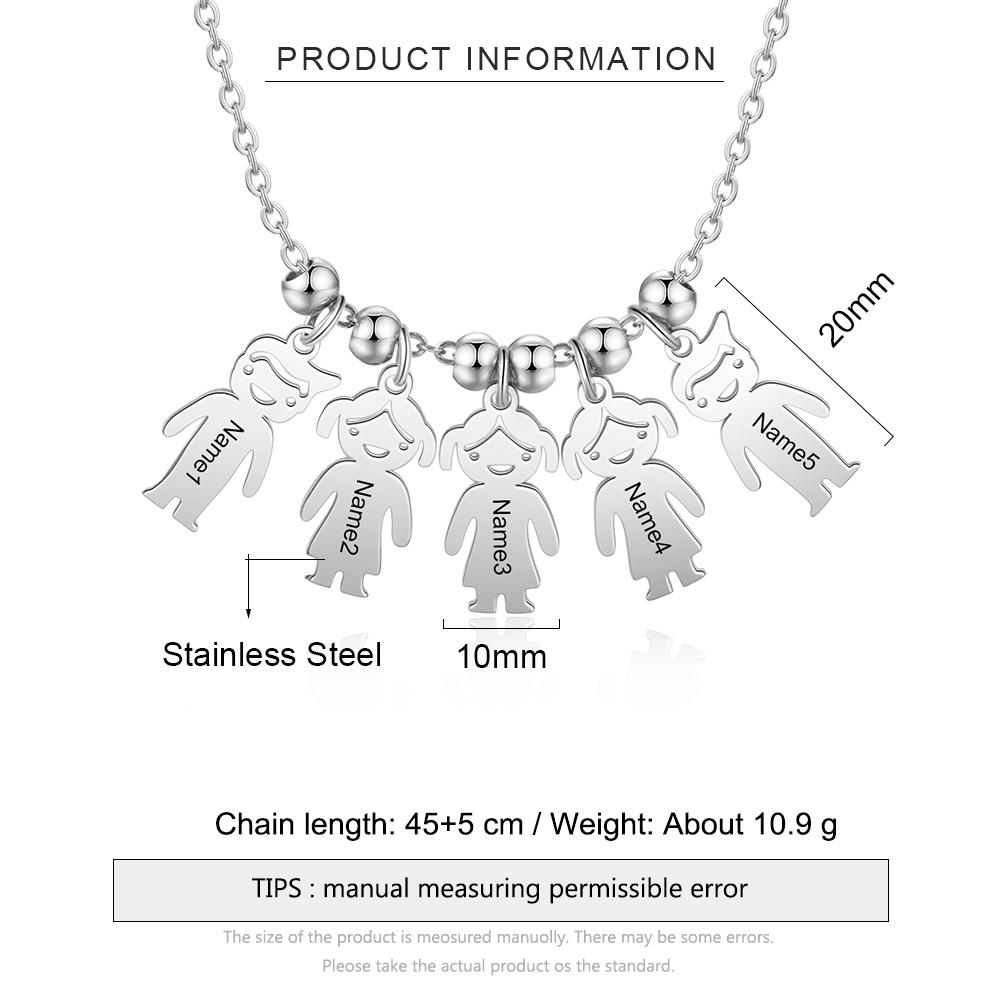 Personalized 5 Kids Charm Necklace Engraved Names Gifts for Mother