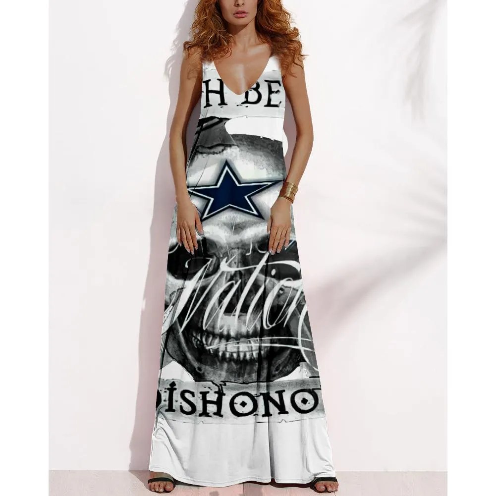 Women's Summer DALLAS COWBOYS Fan Print Vneck Sleeveless Loose Long Aline Dress