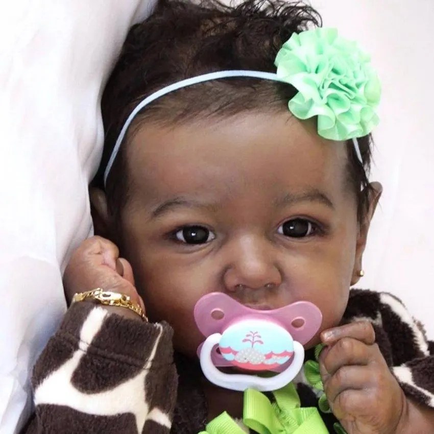 Dollish 22"Little Tessie Reborn Baby Doll Girl，Realistic African