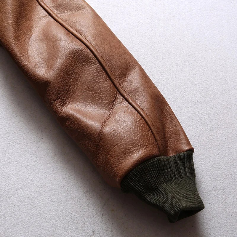 Casual Vintage A2 Aviation Leather Jacket for Men Classic Collar