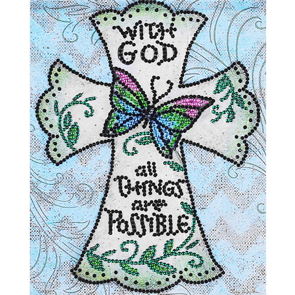 Diamond Painting Special Shaped Drill Holy Cross Butterfly(25*30cm)