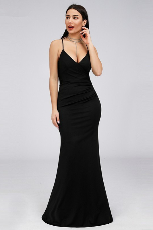 Chic Black SpaghettiStraps Mermaid Long Prom Dress Online
