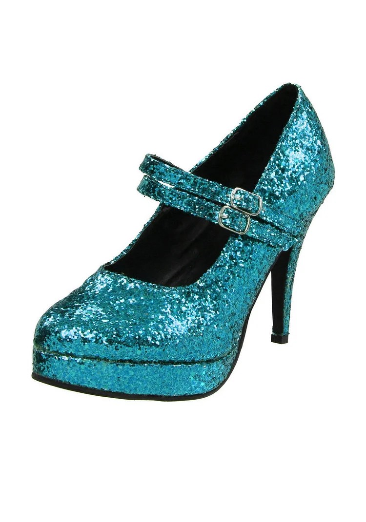 Blue Glitter Stiletto Platform Mary Jane Pumps Shoes Vdcoo