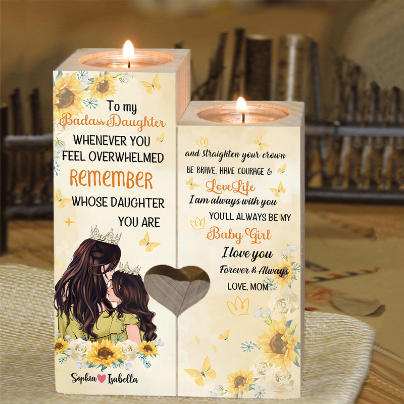 To My Badass Daughter Customized 2 Names Candle Holder "You'll Always