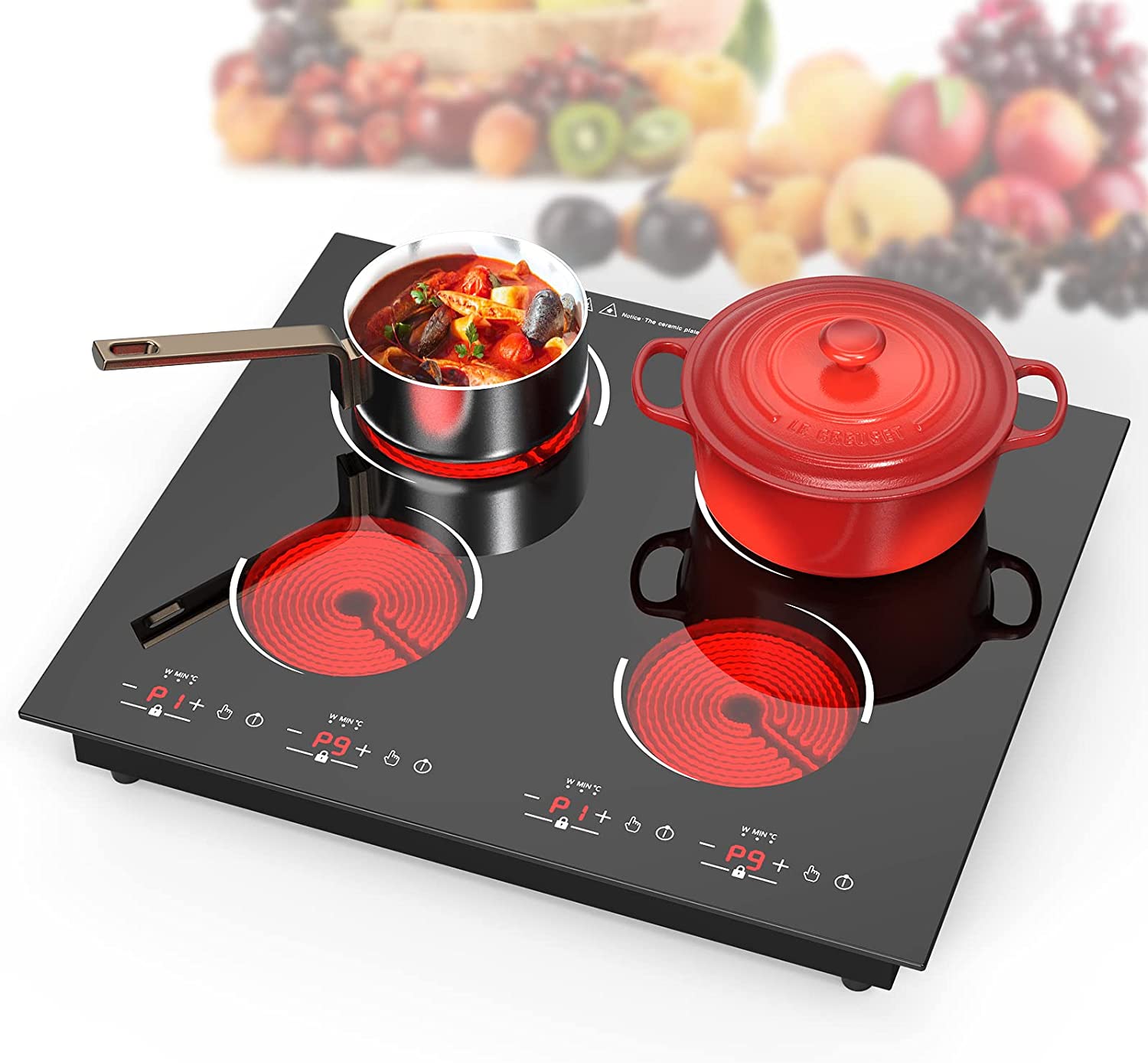 POTFYA Electric Cooktop 30 inch 4 Burner Builtin Electric Burner Stove Top Sensor Touch,6000W