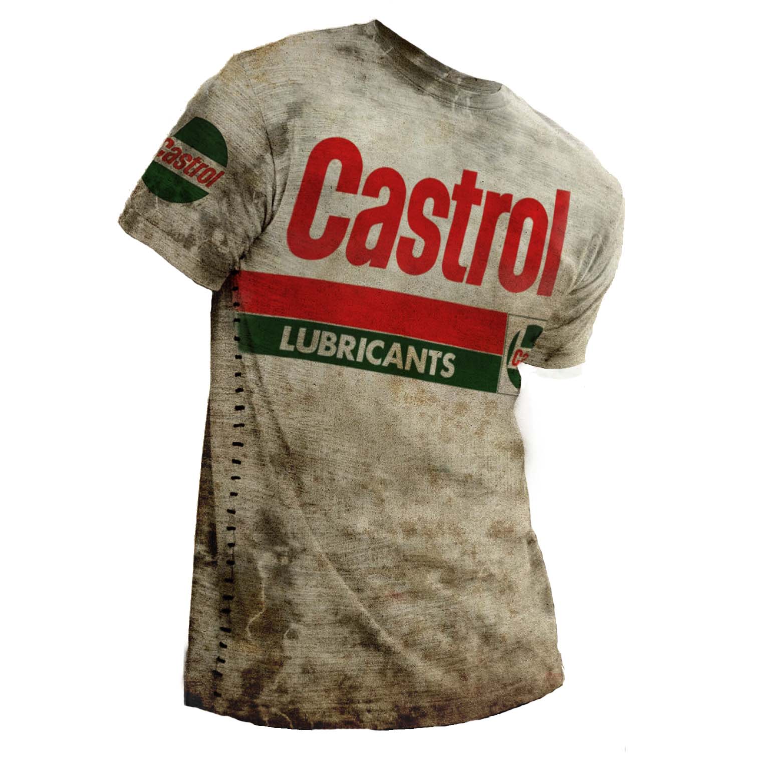 Herren RetroMotorradMotoröl Castrol bedrucktes OutdoorKampfTShirt