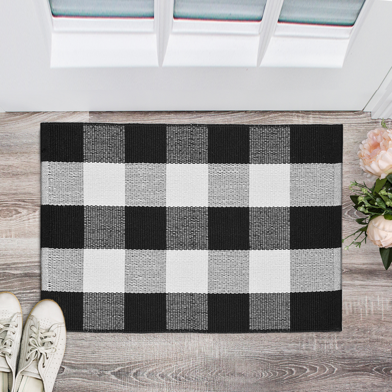 18"X28" (1.5X2.3) Buffalo Check Rugs Black and White Door Mats for Bathroom Interior Doors