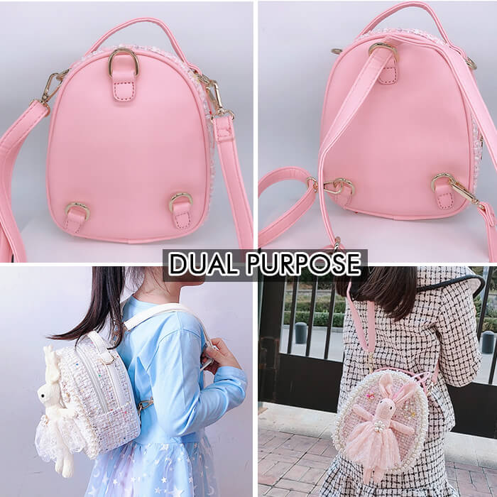 Mini Children Backpack Purse with Stuffed Bunny Gift for Girls