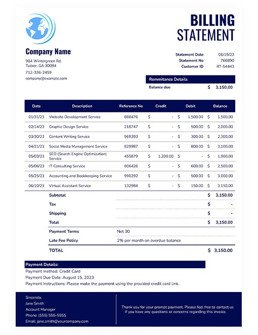 Free Basic Billing Statement Template In Google Docs