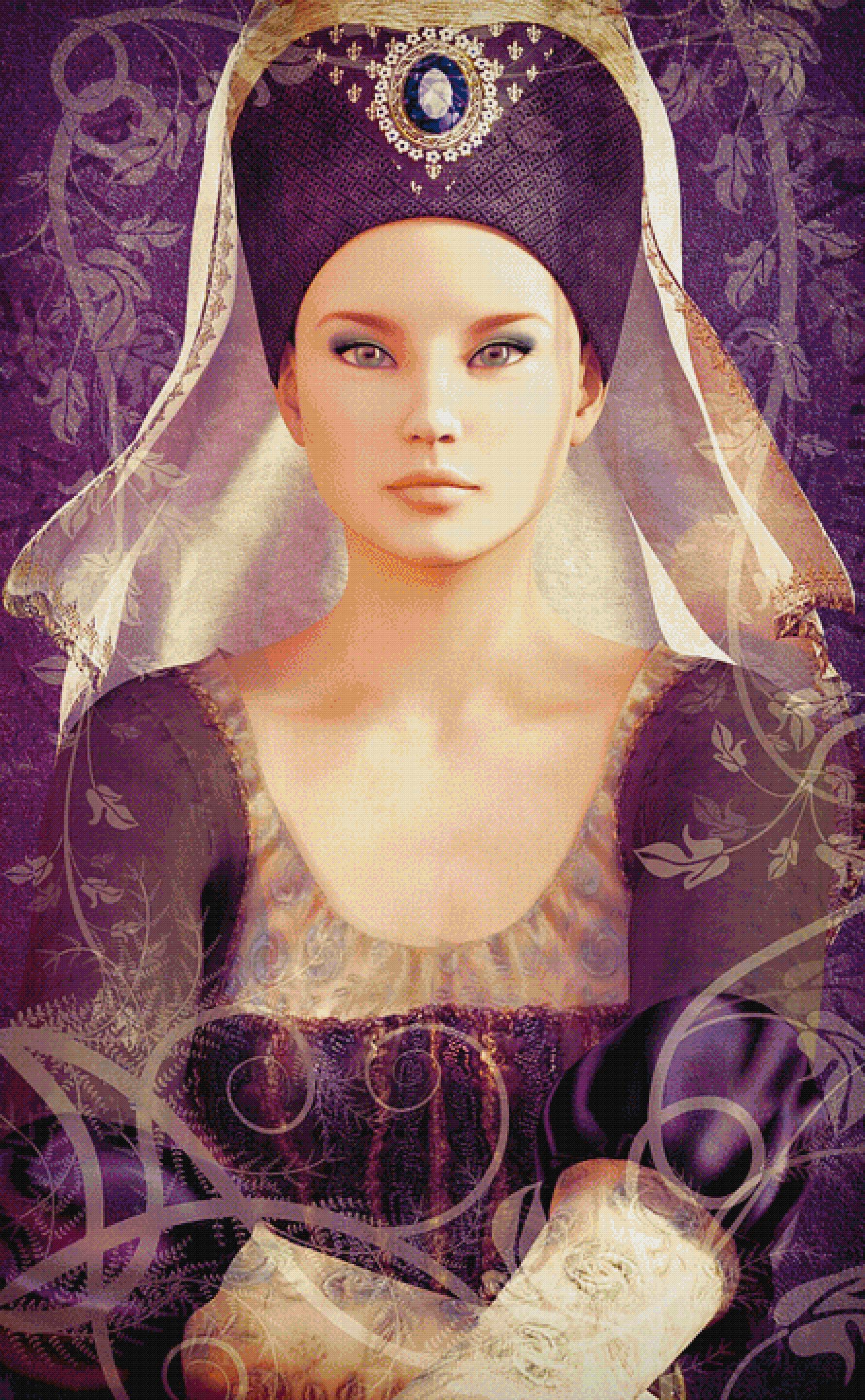 Purple Queen crossstitch pattern (XL size, High colors, Full DMC palette)