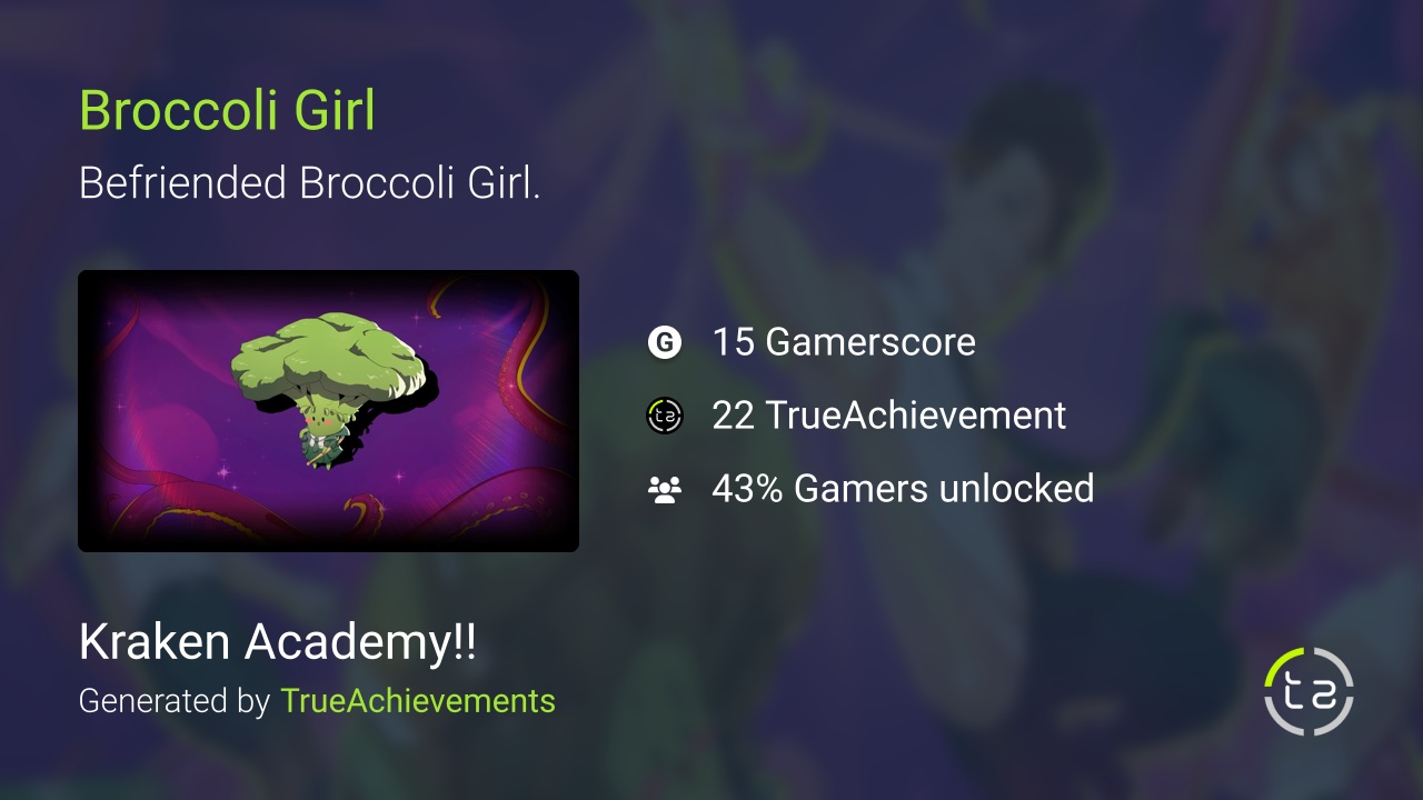 Broccoli Girl achievement in Kraken Academy!!