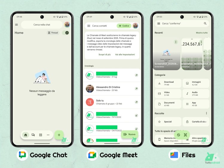 Google Chat - Google Meet - Files by Google - UI M3E