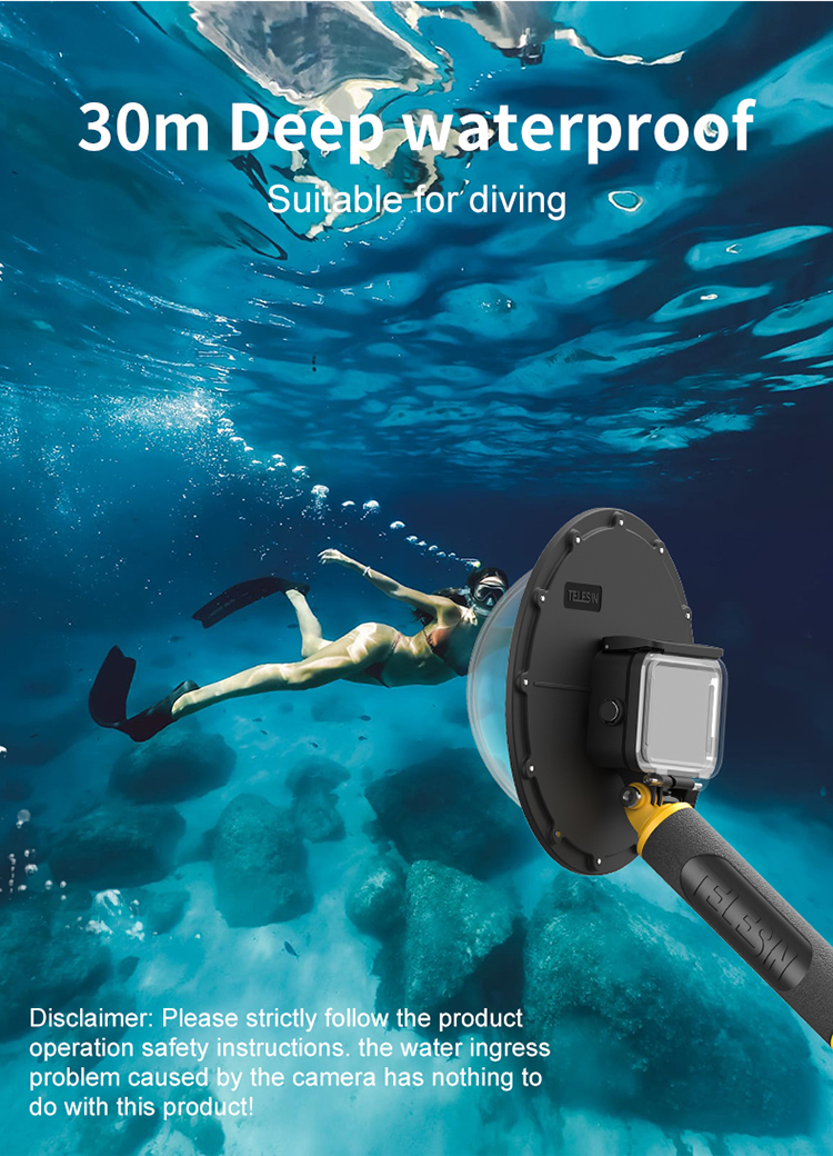 TELESIN Dome Port with Floating Handle Trigger for GoPro Hero 9 Black Underwater Dive Case