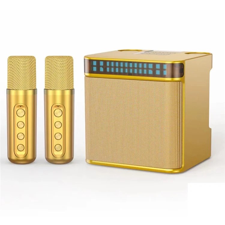 YS223 K Song Bluetooth Soundbox Speaker Dual Wireless Microphone Set Family Party Singing Song