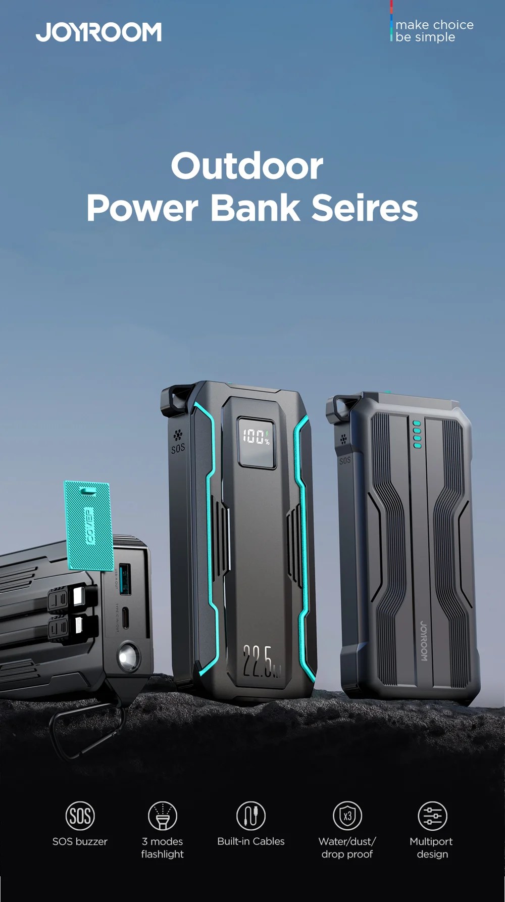 Joyroom JRL018 22.5W 20000mAh Power Bank with Built in 2in1 Cables