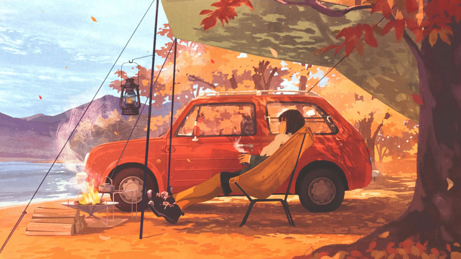 Camping Autumn Anime Girl Art 4K 2350f Wallpaper PC Desktop