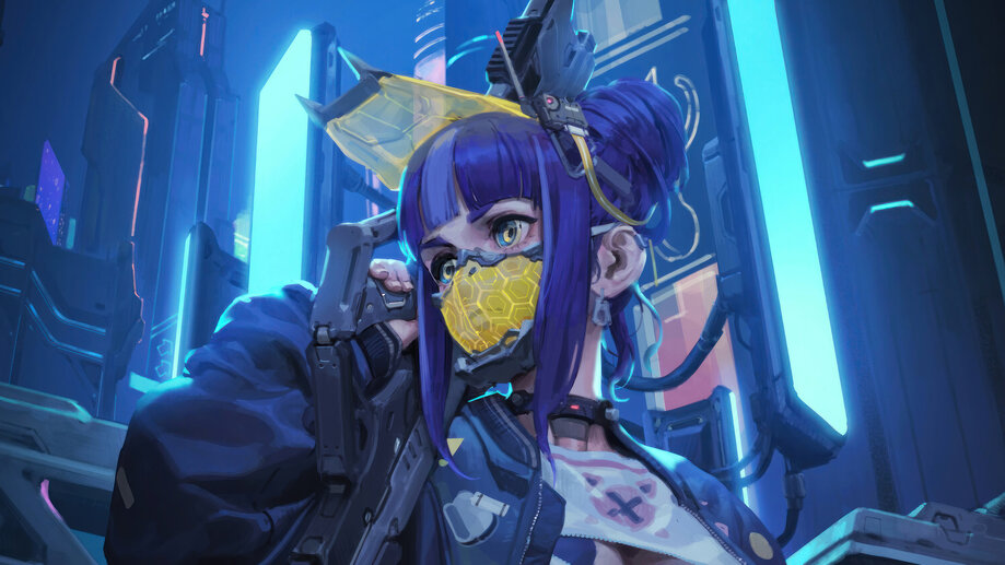 SciFi Anime Girl Mask Gun 4K 1581n Wallpaper PC Desktop
