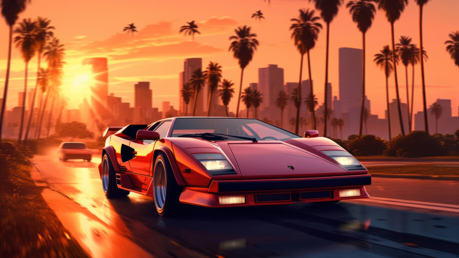 Sports Car Sunset Scenery 4K 7071k Wallpaper PC Desktop