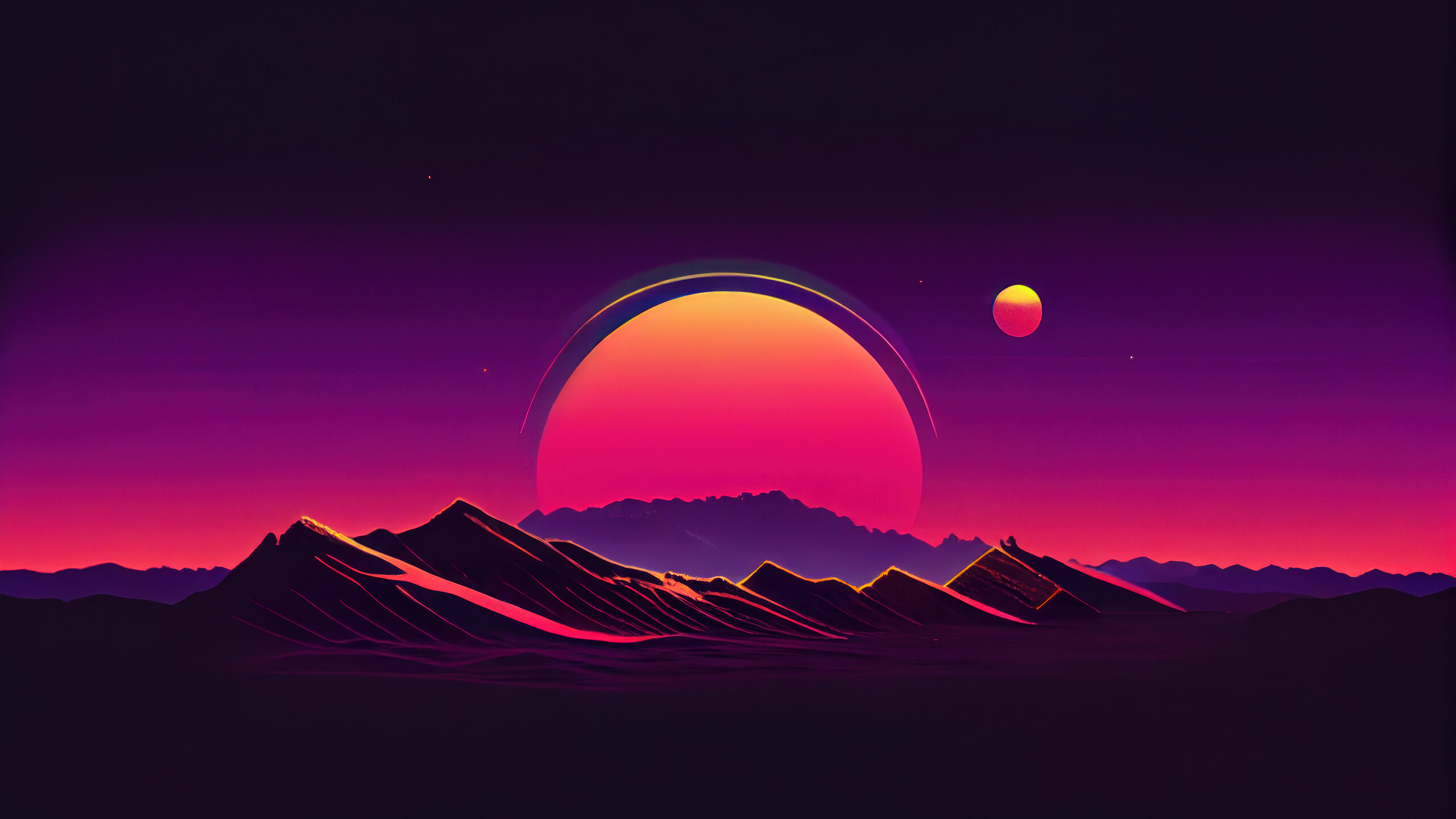 Sunset Mountain Synthwave Art 4K 6121k Wallpaper PC Desktop