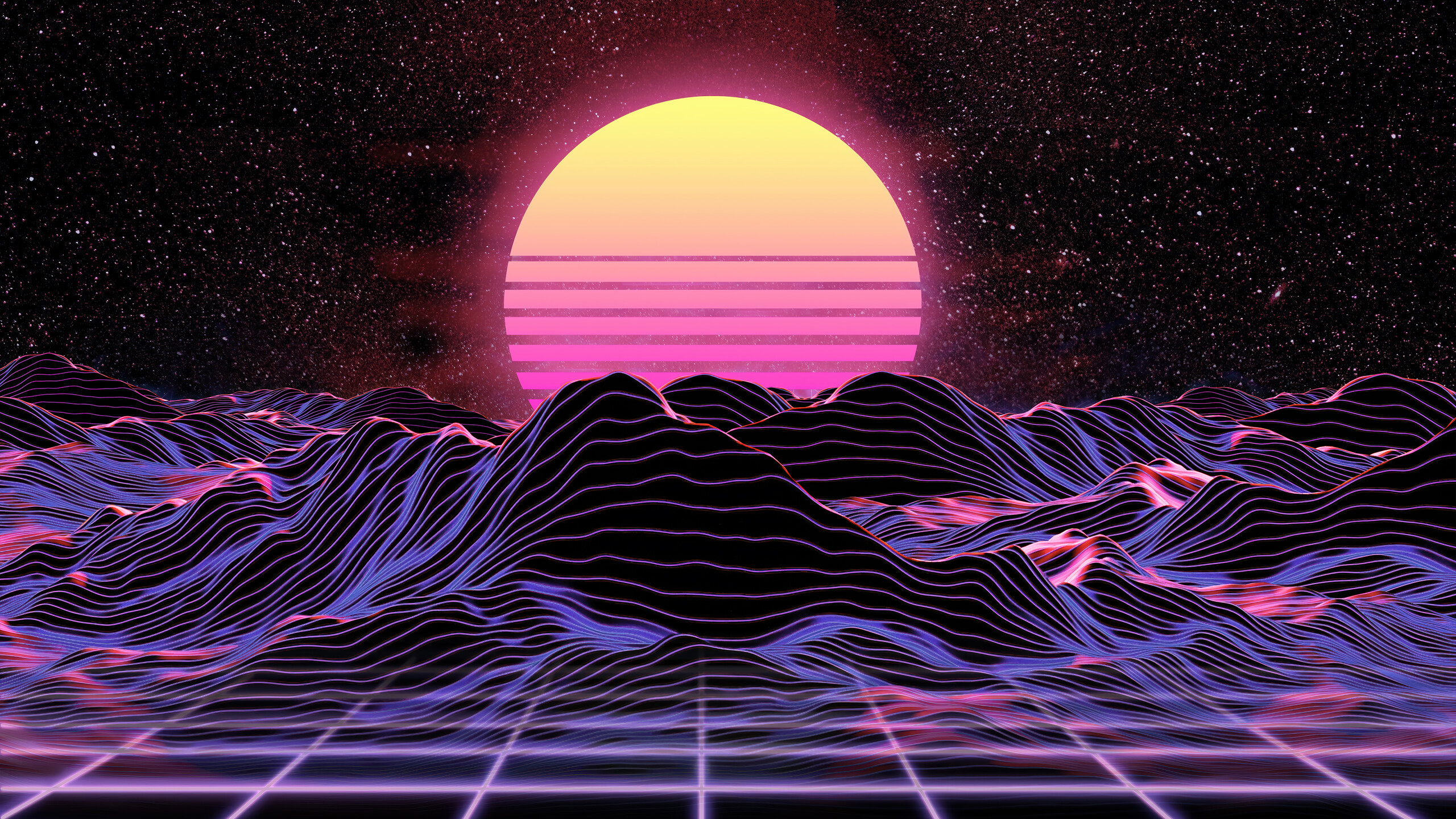 6242a Synthwave, Sunset, Mountain, Abstract, 4K Wallpaper PC Desktop